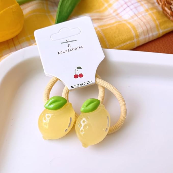 Lemon Hair Rope Tie Baby Girls Fruits Bowknot Kids Girls Yellow Lemon Hair Ring Tie BBG97 (Set-G)