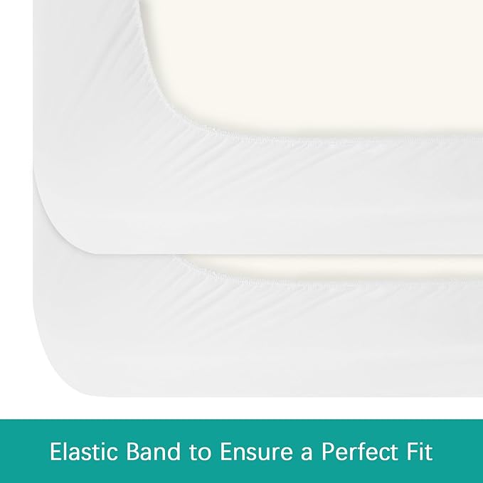Crib Sheets Waterproof 2 Pack, Crib Mattress Protector, Toddler Fitted Crib Sheet Neutral, Ultra Soft & Breathable Toddler Bed Sheets for Boys and Girls, White