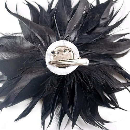 Multi-functional Feather Flower Hair Clip Pin for Women Girl Feather Brooch Corsage for Hat Bag Dress Party Christmas Decoration(Green)