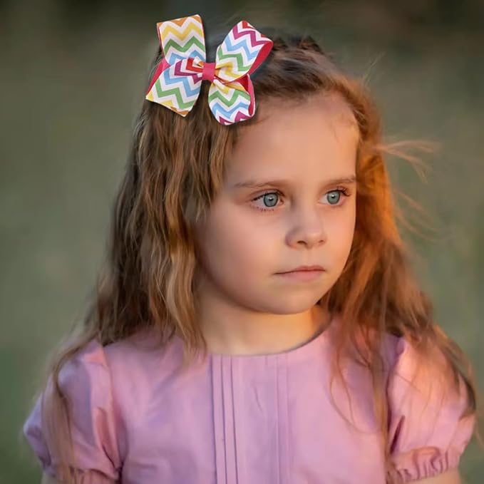 JIAHANG Baby Girls Grosgrain Ribbon 4 Inch Hair Bow Headband and Alligator Clips Set, Colorful Hair Bow Accessories for Children Toddler School Girls 4Pcs Gift Set(Stripe1)