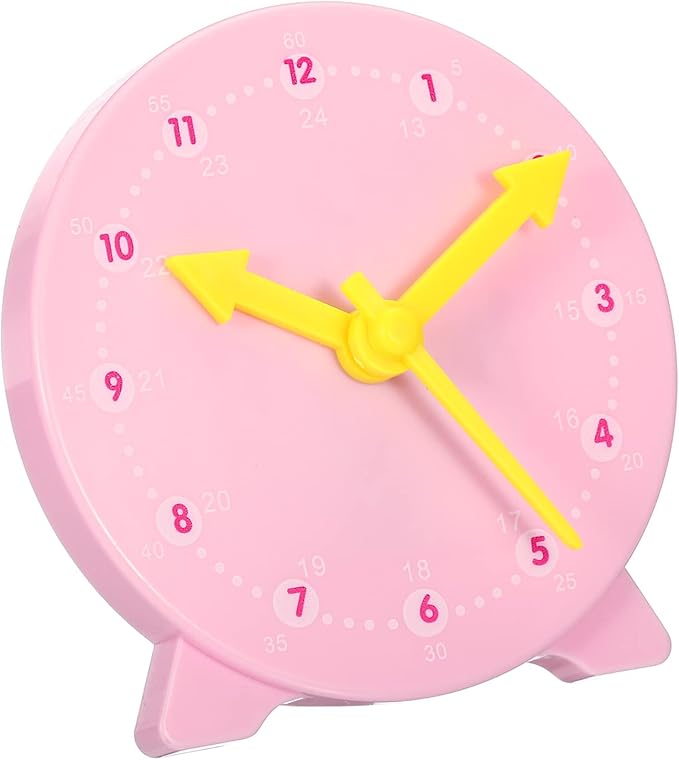 PATIKIL 4 inch Teaching Clock, Learn Clock Learning Tell Time Analog Clock Demonstration Clock 24 Hour 3 Pointers Geared Movement for Classroom Teacher, Pink