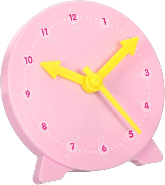 PATIKIL 4 inch Teaching Clock, Learn Clock Learning Tell Time Analog Clock Demonstration Clock 24 Hour 3 Pointers Geared Movement for Classroom Teacher, Pink