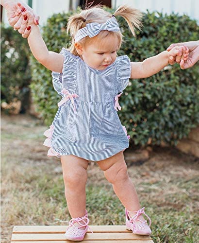 RuffleButts® Baby/Toddler Girls Blue Seersucker Bow Headband - 0-24m