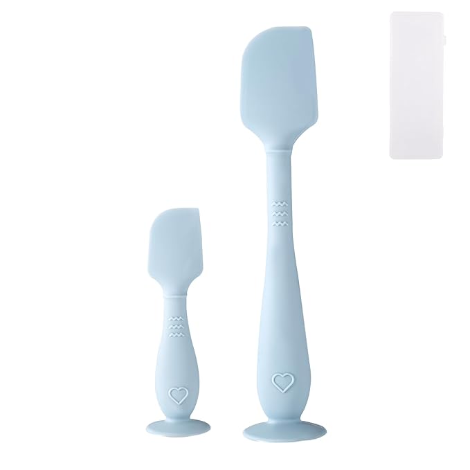 2pcs Baby Diaper Cream Spatula with Travel Case, 2 Sizes Soft Flexible Silicone Butt Paste Applicator Baby Diaper Rash Cream Spatula Bum Brush for Newborn(Blue)