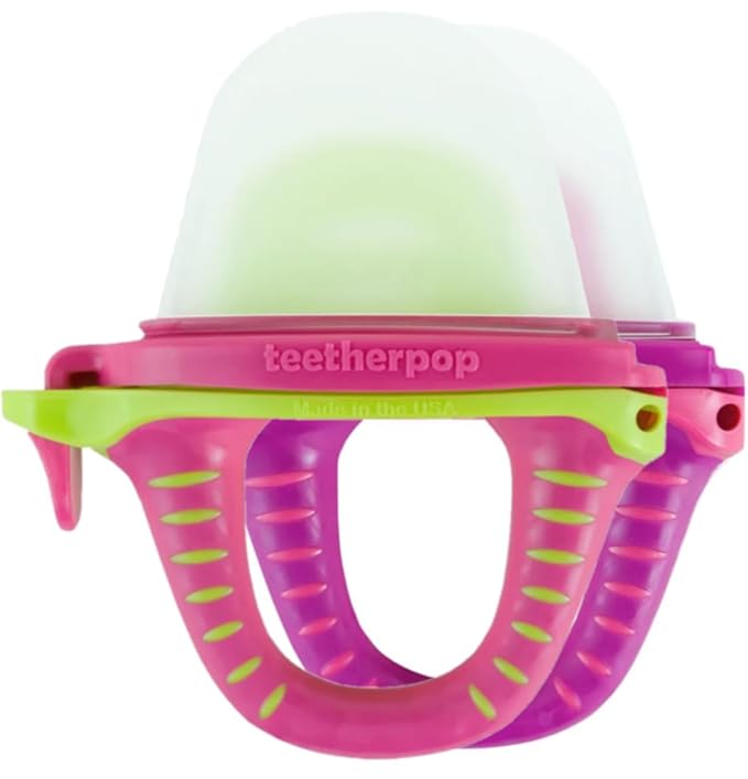Teetherpop Fillable Freezable Teethers for Babies - Breastmilk Teether with Spill-Proof Sippy Slits – Teething Popsicle for Baby, Liquids & Purées, Cooling Teething Relief Feeder Pacifier - Pink Set