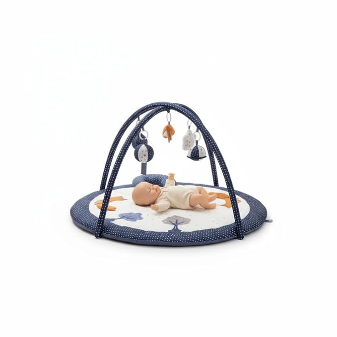Baby Play Gym Mat,Tummy Time Mat - 100% Cotton Soft Playmat with 6 Detachable Toys for Tummy Time,Machine Washable,Sensory Development Gift（Little Fox）
