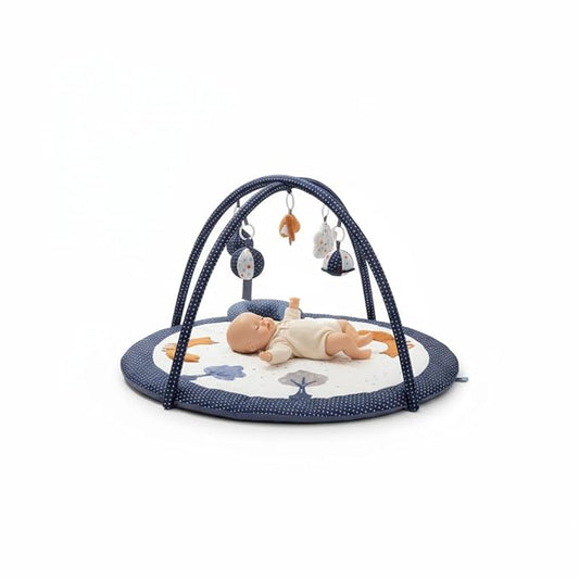 Baby Play Gym Mat,Tummy Time Mat - 100% Cotton Soft Playmat with 6 Detachable Toys for Tummy Time,Machine Washable,Sensory Development Gift（Little Fox）