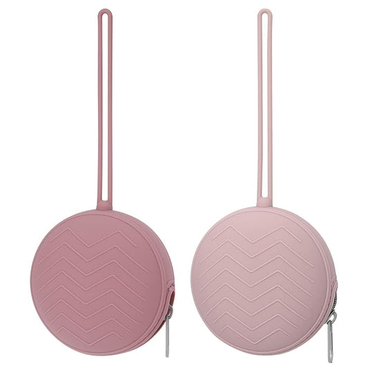 2 Pack Silicone Pacifier Holder Case, BPA Free Newborn Baby Pouch for Boys & Girls, Portable Container (Powder Rose, Dusty Lilac)