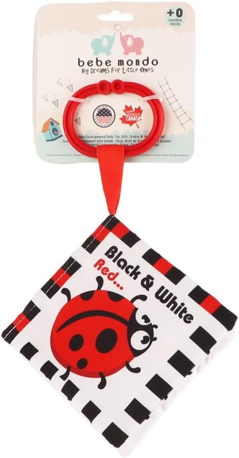 Bebe Mondo High Contrast Baby Book, Newborn Toys 0-3 Months,Black and White Crinkle Books for Babies,Soft Sensory Infant Toys 0-6-12 Months,Stroller Toy for Vision Development,Shower Gift for Boy Girl