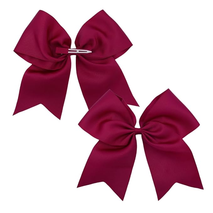 Pack of 2 Wine Jumbo Cheer Bow Hair Clips for School Girls Cheerleader Bows 8'' Dancing Softball Basketball Cheerleading Team Hair Accessories