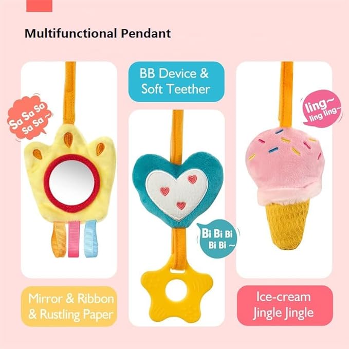 Spiral Car Seat & Stroller Activity Toys-Baby Sensory Toys for Babies 0-12 Months Boys Girls - Hanging Toys Carseat Crib Stroller, withbRattle, Mirror, Crinkle, Squeaky Baby Gifts 02