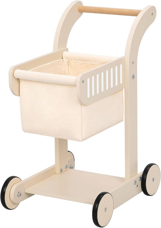 OOOK Baby Push Walker Doll Stroller, Wooden Baby Walker for Girls and Boys, Kids Shopping Cart for Toddlers, Kids Stand Learning Walker with 4 Wheels
