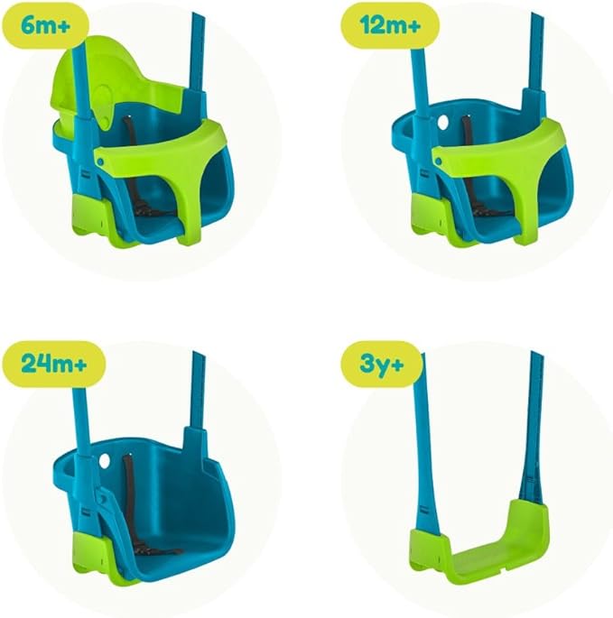TP Toys Baby Swing - Comfy Toddler Swing Seat, Kids Outdoor Toys, Quadpod Adjustable 4-in-1 Swings Chair, Secure, Safe Quick Click Locking System, Durable, Easy Installation, Ages 6 Months - 8 Years