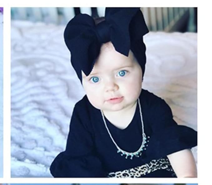 Baby Girl's 8'' Halloween Bow Headband Soft Big Bow knot Nylon Headband Toddler Hairband for Photography Travel Party Festivals 2Pcs (2- Black White)