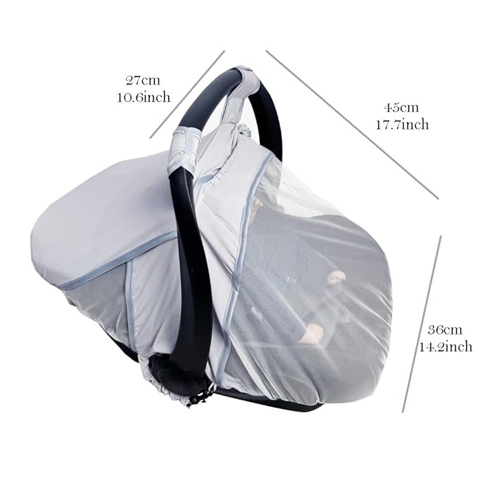 RHYDEER Baby car seat Cover with Mosquito net, 2 in 1 Infant carseat Sun Shade Cover and carseat Mosquito net, Grey