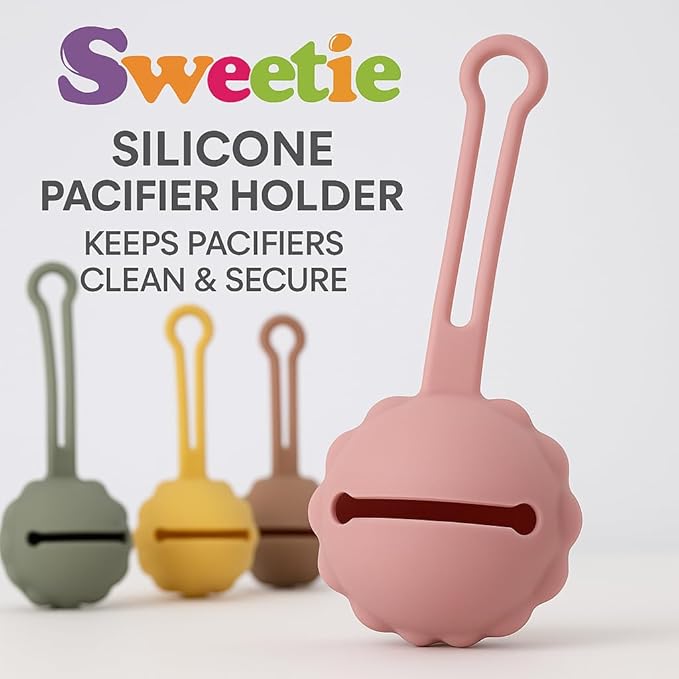 Sweetie Silicone Pacifier Holder Case, Pacifier Container Attaches to Diaper Bag & Stroller, Portable for Travel Outdoor Activities, Sun Flower, Lion Shape, 1 Piece (Pink)