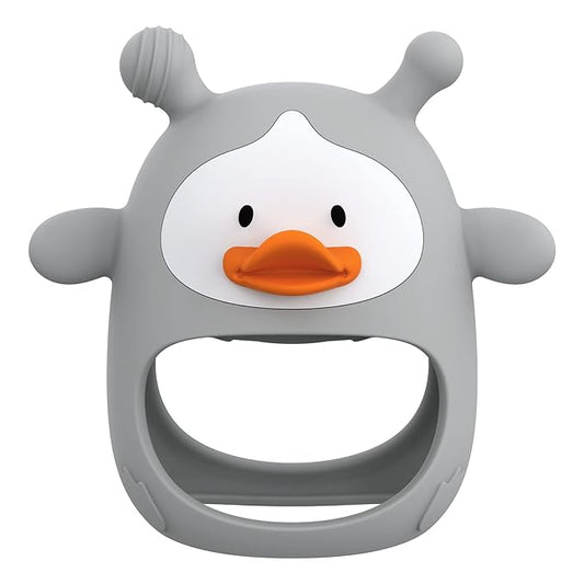 Baby Teething Toys,Silicone Baby Teether Toy for Infants 3+ Months, Never Drop Silicone Baby Mitten Teether for Soothing Teething Pain Relief, Baby Chew Toys for Sucking Needs, BPA Free (Grey)