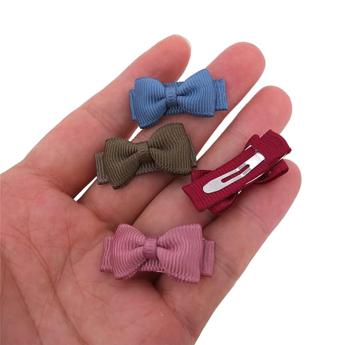 24 Pcs Thumbnail Hair Bow Snap Clips for Toddler Baby Fine Hair Clips in Fringe Bangs Tiny Bow Accessories Infant Baby Girl Kids Mini Hairbow