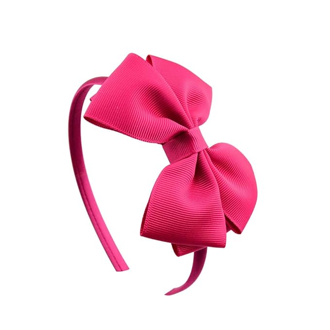 Baby Girl's 4 Inch Double Layer Bow knot Headband Pure Color Ribbed Band Hair Hoop (Fuchsia)