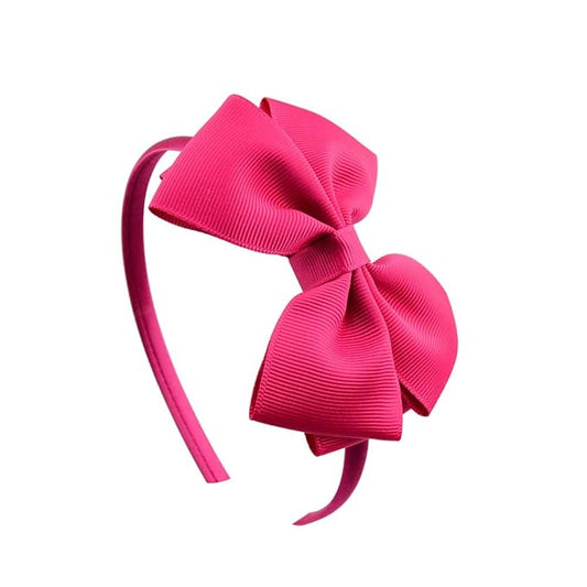 Baby Girl's 4 Inch Double Layer Bow knot Headband Pure Color Ribbed Band Hair Hoop (Fuchsia)