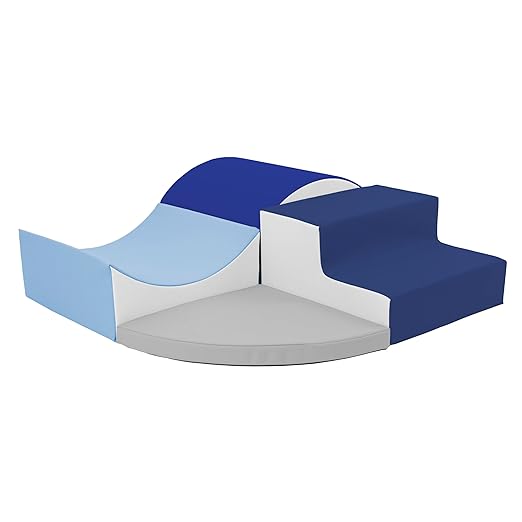 FDP SoftScape Curvy Corner Climber, Indoor Active Play Structure for Toddlers and Kids, Safe Soft Foam for Crawling and Sliding, 4-Piece Set - Navy/Powder Blue