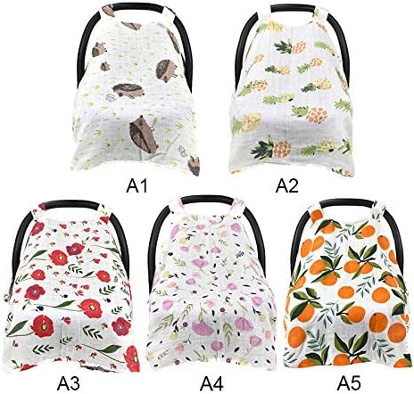Carseat Canopy, Lightweight Breathable Cotton Muslin Canopy, Baby Car Seat Cover and Stroller Cover, Wind Proof Sun Protection Cover for Baby Girls and Boys(Yellow)