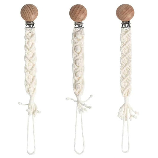 Boho Pacifier Clip for Boys Girls Pacifier Holder Leash Wooden Clips Handmade Braided Cotton Unisex Baby Shower Birthday Gift Christmas Gift (Pattern 10)