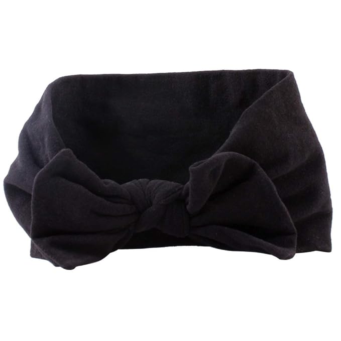 AKOAK 1 Pack Solid Color Skin-friendly Baby Headband Elastic Soft Nylon Headband Cute Baby Bow Headband (Black)