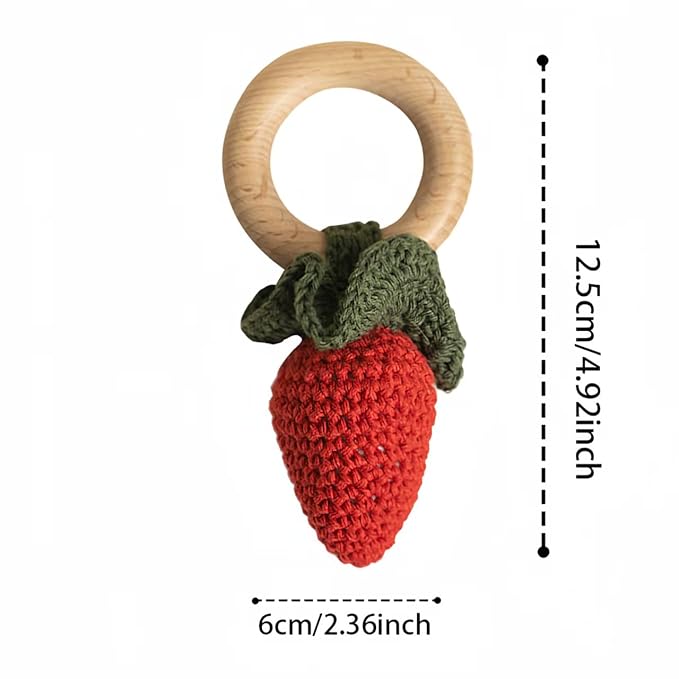 Wooden Baby Rattle Toys Stuffed Crochet Rattle with Teether Ring for Newborn Babies Fruit Wooden Teether Toy Infant Toddler Handcrafted Crochet Rattles Cute Shower Gifts for Boy and Girls