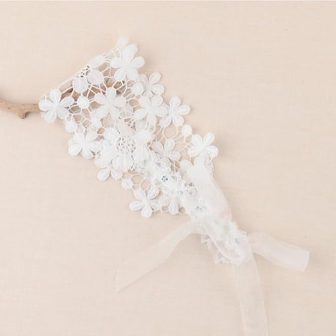 Baby Girls Lacy Bow Headband Soft Breathable Lace Hairband for Toddlers Infant Baptism Christening Beanie Cap Wide Turban Wedding Party Shower Gifts (Style 1)