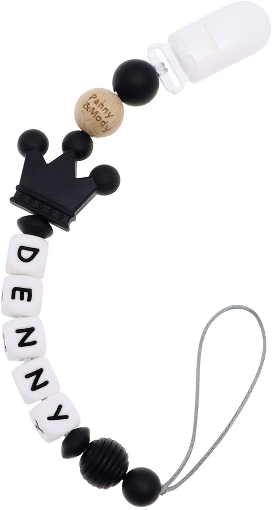 Panny & Mody Personalized Stroller Toy Clip with Name (Black)