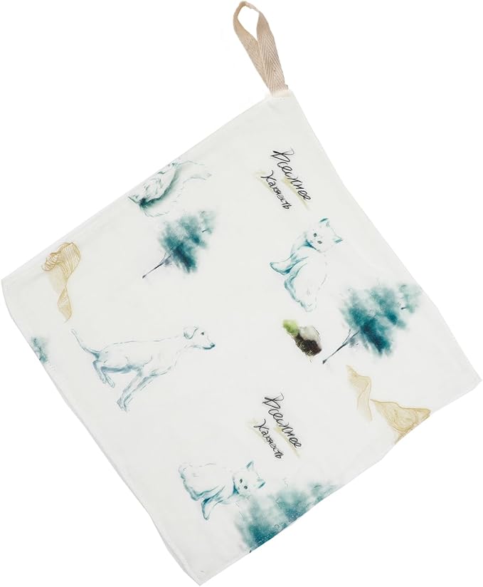 Baby Hooded Towel Set：28"x28" Inch Bamboo Viscose & Cotton Muslin,Ultra Soft Bunny Ear Hood with Cat,Squirrel and Dog Print - Absorbent Bath/Swim Towel for Newborn Toddler (Cat and Dog)
