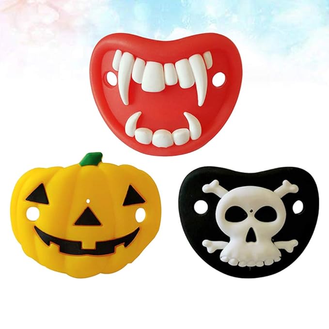 Kisangel Halloween Baby Pacifier Set 3Pcs Pumpkin Skull Shape Silicone Soother for Toddlers Infant Calming Teether Food Grade Safety