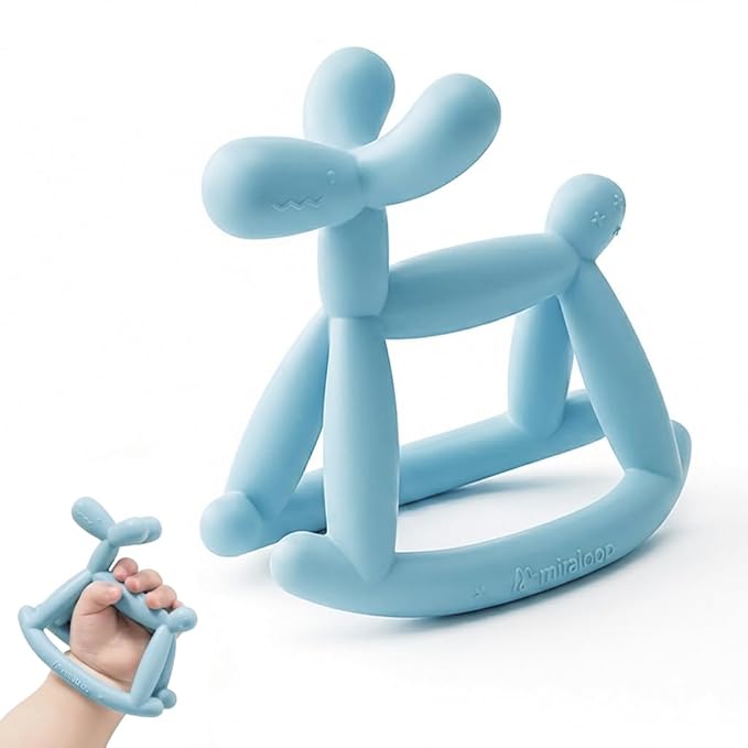 Teething Toys for Babies 0-6 Months, Jellydog Teethers for Babies 6-12 Months, Never Drop Food Grade Silicone Toddler Toys, Festivals Baby Basket Stuffers, Baby Boy Gifts, Cyan Blue