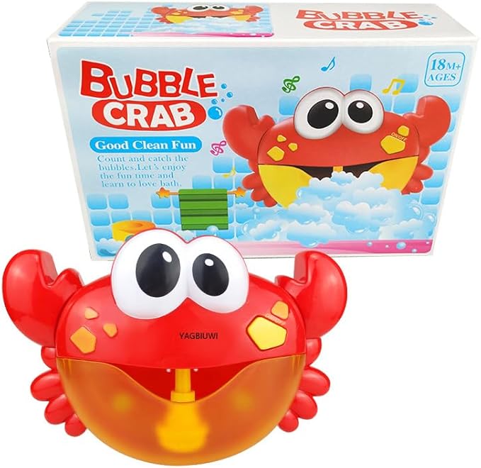 Kids' Musical Crab Bath Bubble Machine, 3-Speed Bubble Blower, Nursery Rhyme-Included Bathtub Bubble Maker, for Babies, Toddlers and Kids for Bathtime & Parties