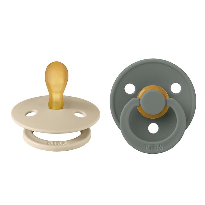 BIBS Pacifiers 0-6 Months | Colour Collection 2-Pack | BPA-Free Symmetrical Natural Rubber Nipple | Made in Denmark | Vanilla/Pine Color Pacifier