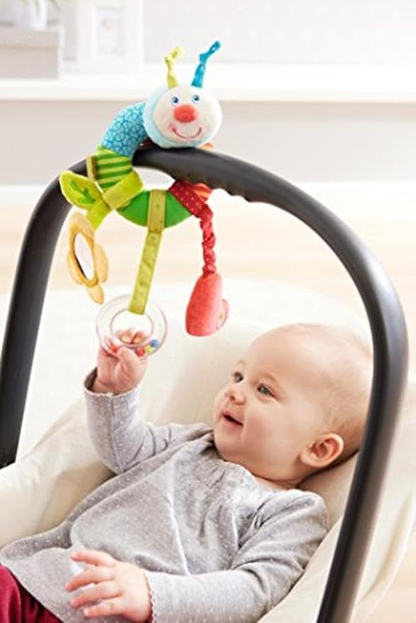 HABA Clutching Figure Rainbow Worm - Machine Washable Plush Ring with Dangling Elements for 6 Months +