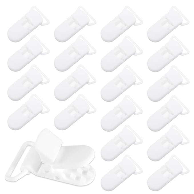 20-Pack Pacifier Clip Replacement Ends - BPA-Free Plastic Fasteners for DIY Baby Crafts, Sewing Bibs & Blankets Straps (3/4 Inch, White)
