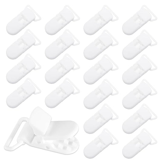 20-Pack Pacifier Clip Replacement Ends - BPA-Free Plastic Fasteners for DIY Baby Crafts, Sewing Bibs & Blankets Straps (3/4 Inch, White)