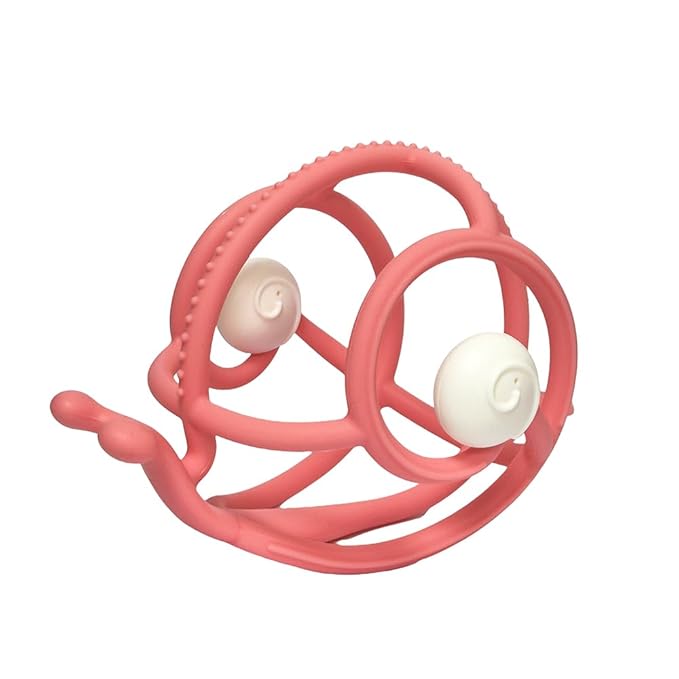 Mombella Snail Teething Rattle Toys for Babies 0-6 Months, Baby Teethers & Rattles Toys 6-12 Months, Silicone Infant Teething Toys for 3-9 Months Old, Great Newborn Gifts for Boys Girls, Pink