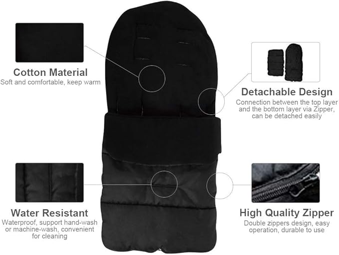 Universal Waterproof Baby Stroller Footmuff - Warm Winter Sleeping Bag with Double Zipper for Infants & Toddlers, 3-Season Use