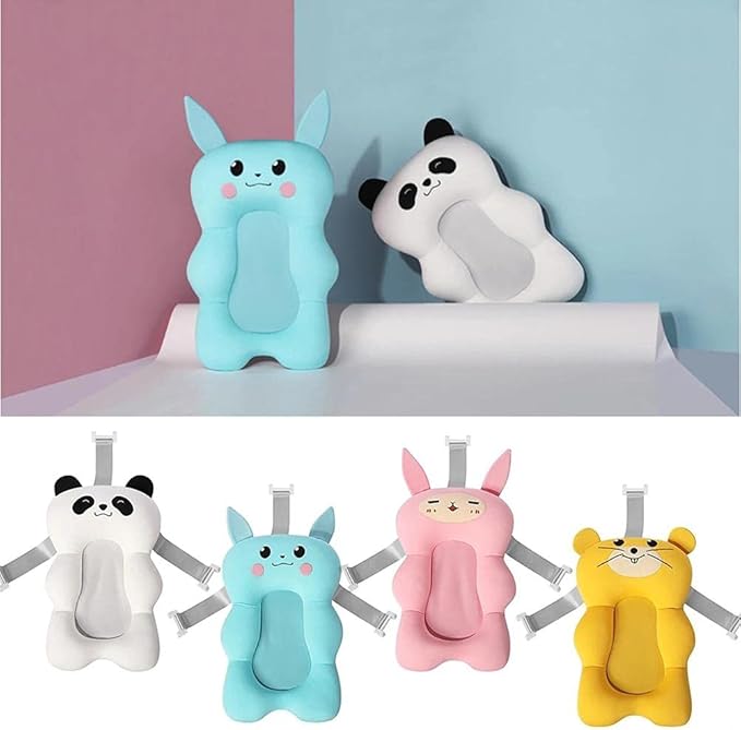 Baby Bath Mat, 52 x 34 x 9 cm Baby Shower Cushion with about 20KG Bearing Range, Baby Bath Support Seat Mat, for 0-1 Years Old Newborn (White Panda)