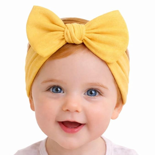 Baby Girl Headbands 0–6 Months – Newborn Infant Soft Cotton Handmade Bow Headband, Stretchy No Mark Baby Hair Accessories (Yellow, 0-6 Month)