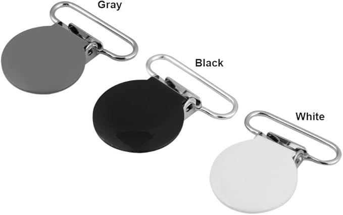 Pacifier Clips, 10 Pieces Suspender Clips 25mm Round Iron Suspender Clips for DIY Making, 36.5mm/1.4inch(Black)