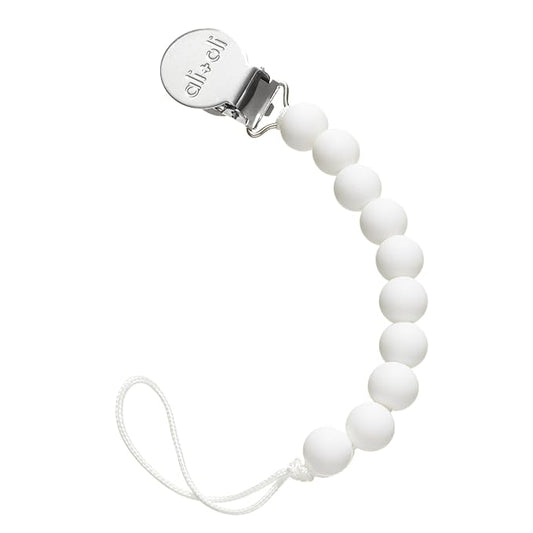 Ali+Oli Silicone Pacifier Clip for Baby (White) 100% Food-Grade BPA Free Newborn Pacifier Holder Infant Binky Clip for Baby Boy or Girl
