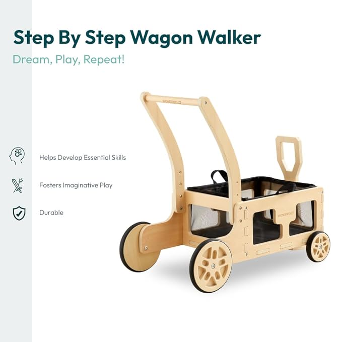 WONDERFOLD Step by Step Wagon Baby Walker - Adjustable Height Push Walker - Multifunctional Baby Walkers with Toy Storage