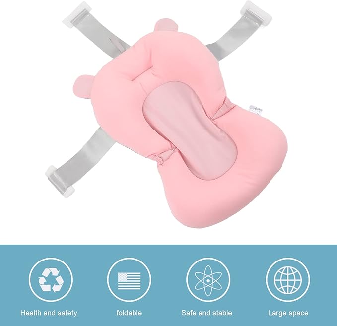 Baby Bath Seat Cushion, Infant Bath Supporter Soft Adjustable Fixation for Toddler for Bathroom (Pink Bear)