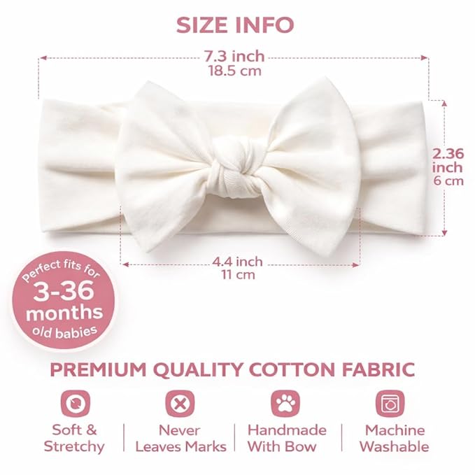 Baby Girl Headbands-Infant,Toddler Cotton Handmade Hairbands with Bows Child Hair Accessories (Soft White, Gray, Pink, Powder Pink)
