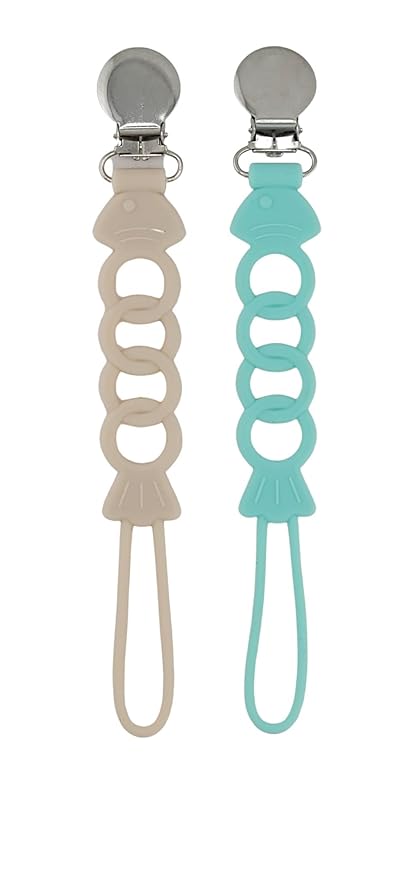 Pacifier Clip for Baby Boy Girl Pacifier Holder Silicone Pacifier Clips for Boys Girls Newborn Birthday Baby Shower Soothie - Set of 2 with Metal Clip (Fish)