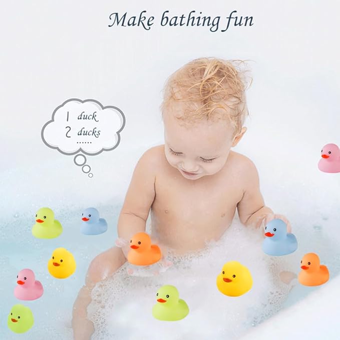 50 Pcs Multicolor Mini Rubber Ducks Baby Bath Toy ,Children Squeak and Float Colored Small Ducks in Bulk Toddlers Shower Duck Decorations Party Favors